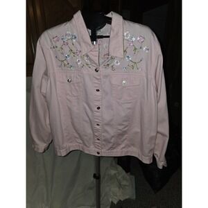 Blaine Trump Pink Jean Jacket With Embroidery. Size XL. Lagonlook, Cottagecore,